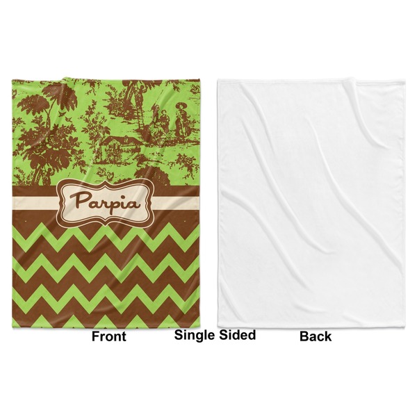 Green & Brown Toile & Chevron Baby Blanket (Single Side - Printed Front, White Back)