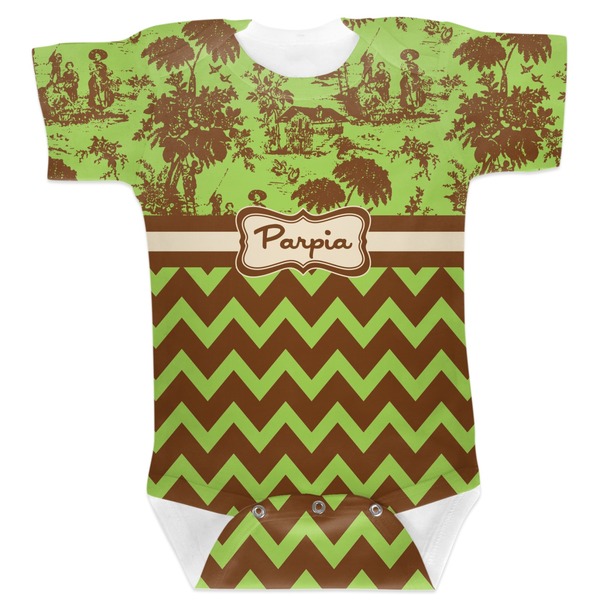 Custom Green & Brown Toile & Chevron Baby Bodysuit 0-3 (Personalized)