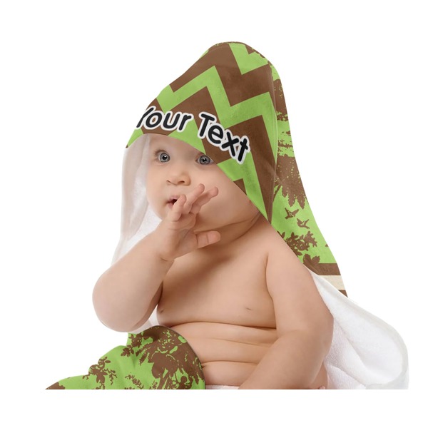Green & Brown Toile & Chevron Baby Hooded Towel on Child