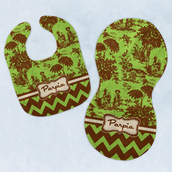 Green & Brown Toile & Chevron Baby Bib & Burp Set w/ Name or Text
