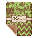 Green & Brown Toile & Chevron Sherpa Baby Blanket - 30" x 40" w/ Name or Text