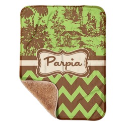 Green & Brown Toile & Chevron Sherpa Baby Blanket - 30" x 40" w/ Name or Text