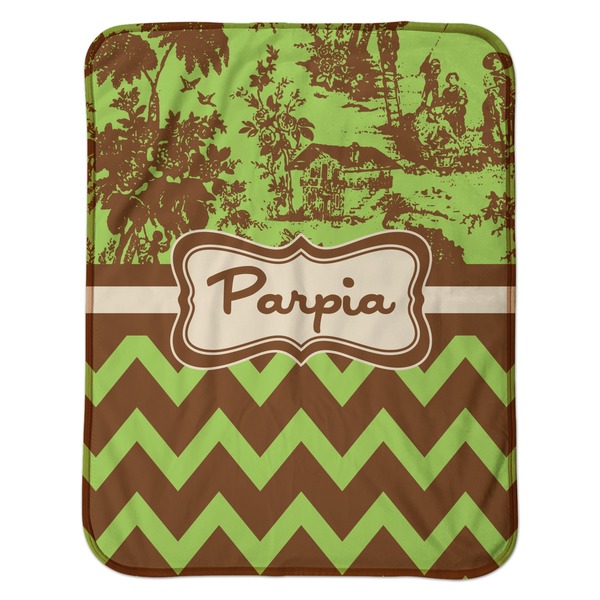 Green & Brown Toile & Chevron Baby Sherpa Blanket - Flat
