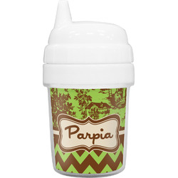 Green & Brown Toile & Chevron Baby Sippy Cup (Personalized)