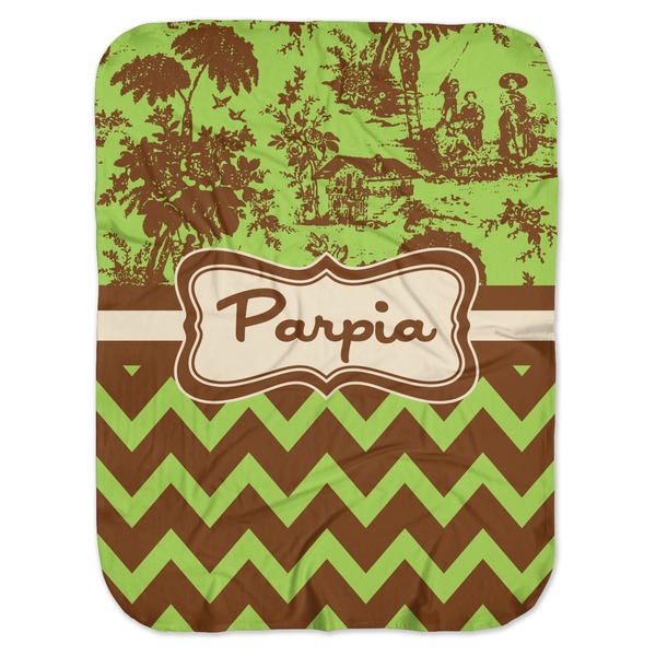 Custom Green & Brown Toile & Chevron Baby Swaddling Blanket (Personalized)