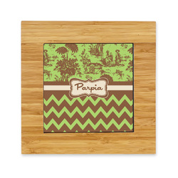 Green & Brown Toile & Chevron Bamboo Trivet with Ceramic Tile Insert (Personalized)
