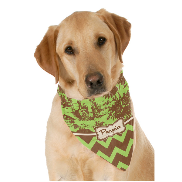 Custom Green & Brown Toile & Chevron Dog Bandana Scarf w/ Name or Text