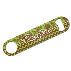 Green & Brown Toile & Chevron Bar Bottle Opener w/ Name or Text