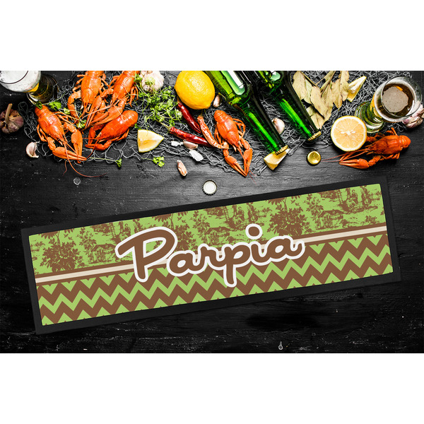 Green & Brown Toile & Chevron Bar Mat - Large - LIFESTYLE