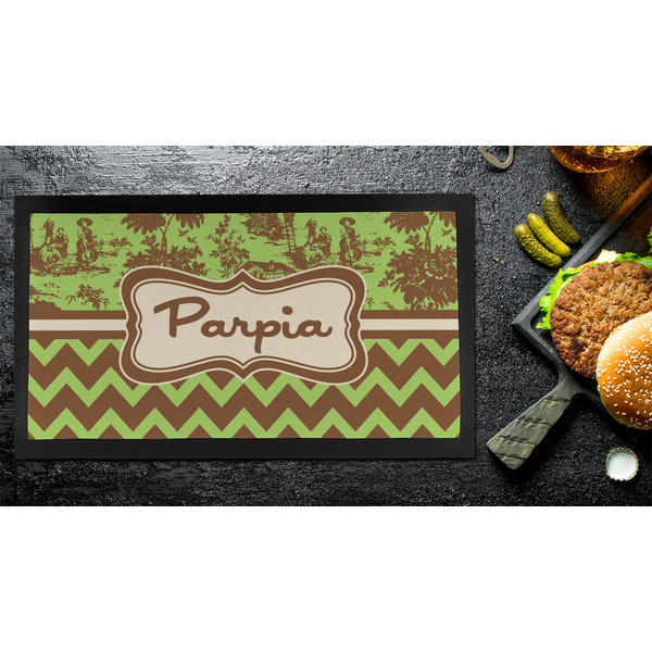 Green & Brown Toile & Chevron Bar Mat - Small - LIFESTYLE