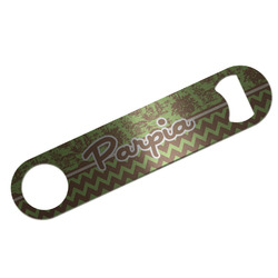 Green & Brown Toile & Chevron Bar Bottle Opener - Silver w/ Name or Text