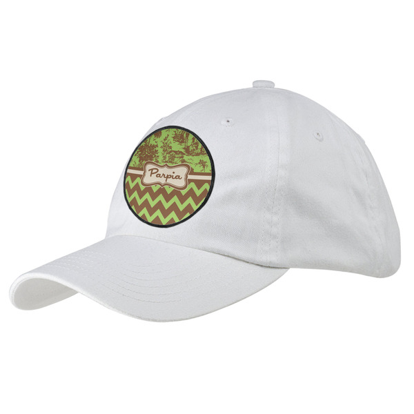 Custom Green & Brown Toile & Chevron Baseball Cap - White (Personalized)