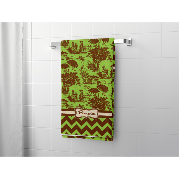 Green & Brown Toile & Chevron Bath Towel - LIFESTYLE