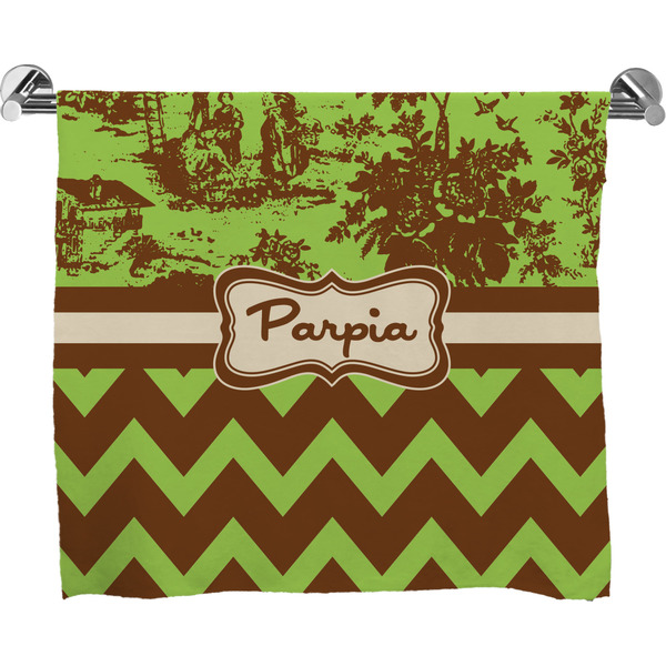 Custom Green & Brown Toile & Chevron Bath Towel (Personalized)