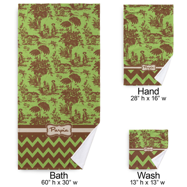 Green & Brown Toile & Chevron Bath Towel Sets - 3-piece - Approval