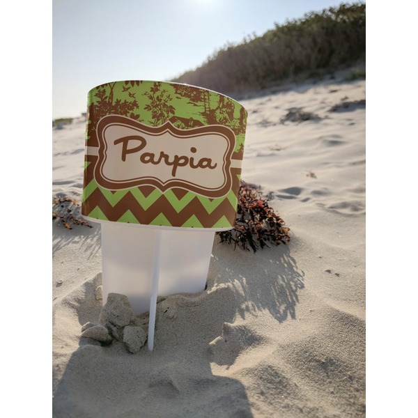 Green & Brown Toile & Chevron Beach Spiker white on beach with sand