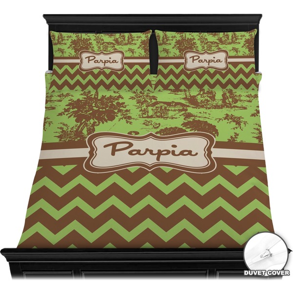 Green & Brown Toile & Chevron Bedding Set (Queen) - Duvet