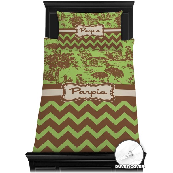 Green & Brown Toile & Chevron Bedding Set (Twin) - Duvet