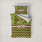 Green & Brown Toile & Chevron Duvet Cover Set - Twin (Personalized)