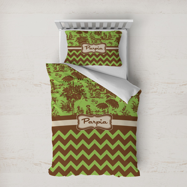 Custom Green & Brown Toile & Chevron Duvet Cover Set - Twin XL (Personalized)