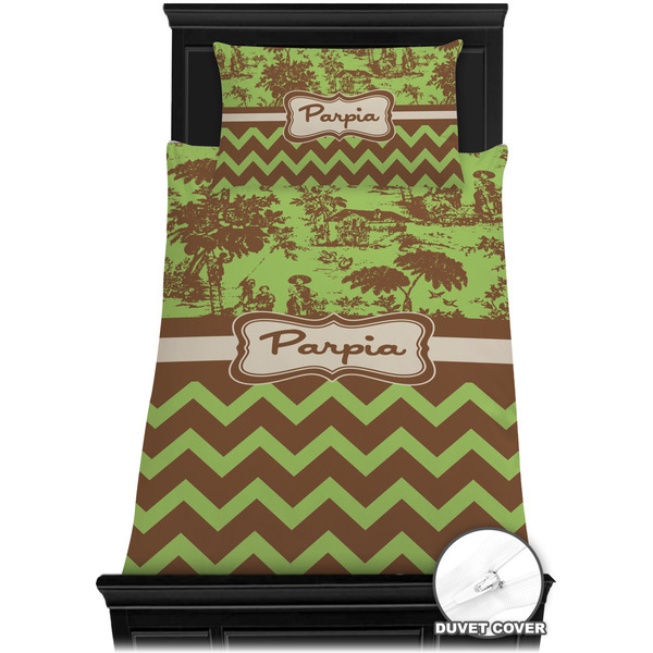 Green & Brown Toile & Chevron Bedding Set (TwinXL) - Duvet