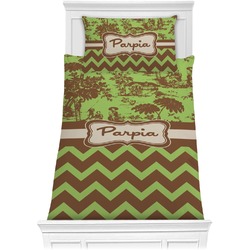 Green & Brown Toile & Chevron Comforter Set - Twin XL (Personalized)