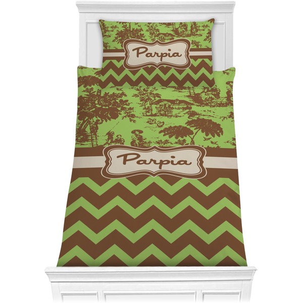 Custom Green & Brown Toile & Chevron Comforter Set - Twin (Personalized)