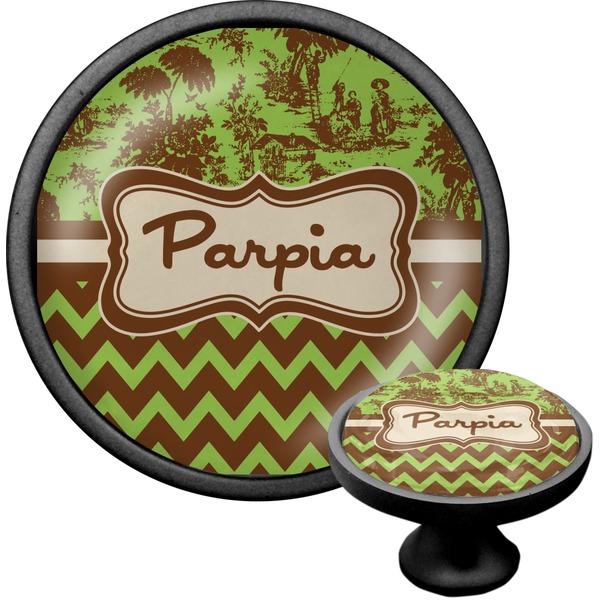 Custom Green & Brown Toile & Chevron Cabinet Knob (Black) (Personalized)