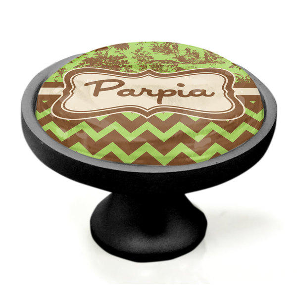 Green & Brown Toile & Chevron Black Custom Cabinet Knob (Side)