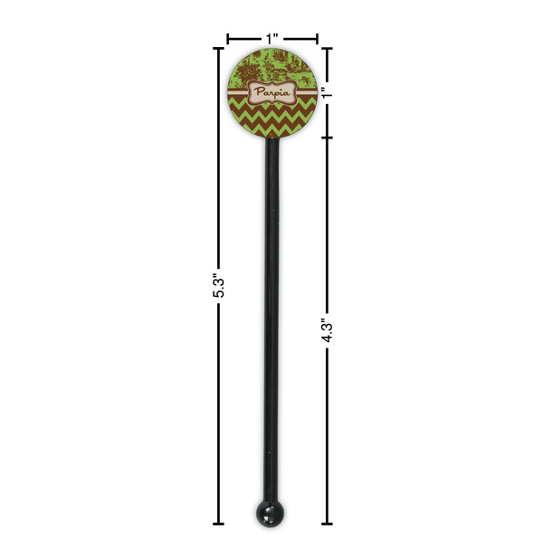 Green & Brown Toile & Chevron Black Plastic 5.5" Stir Stick - Round - Dimensions