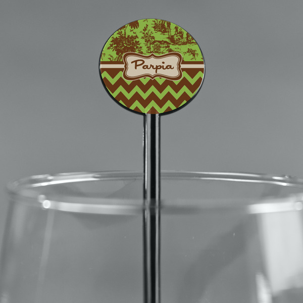 Green & Brown Toile & Chevron Black Plastic 5.5" Stir Stick - Round - Main