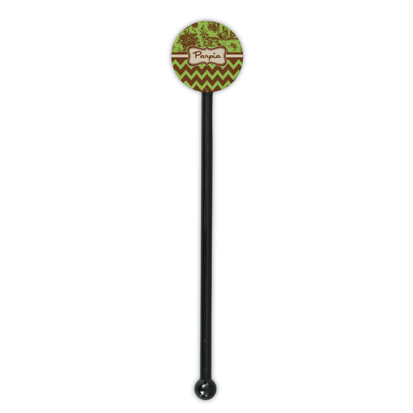 Green & Brown Toile & Chevron Black Plastic 5.5" Stir Stick - Round - Single Stick