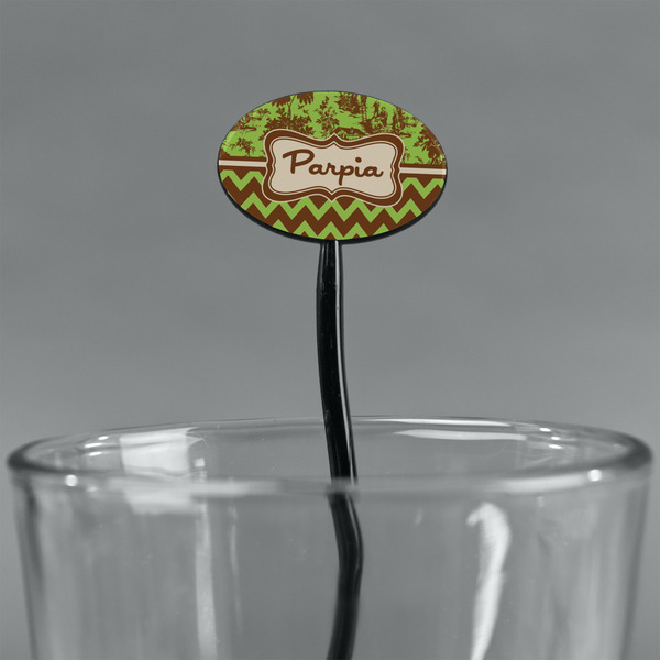 Green & Brown Toile & Chevron Black Plastic 7" Stir Stick - Oval - Main