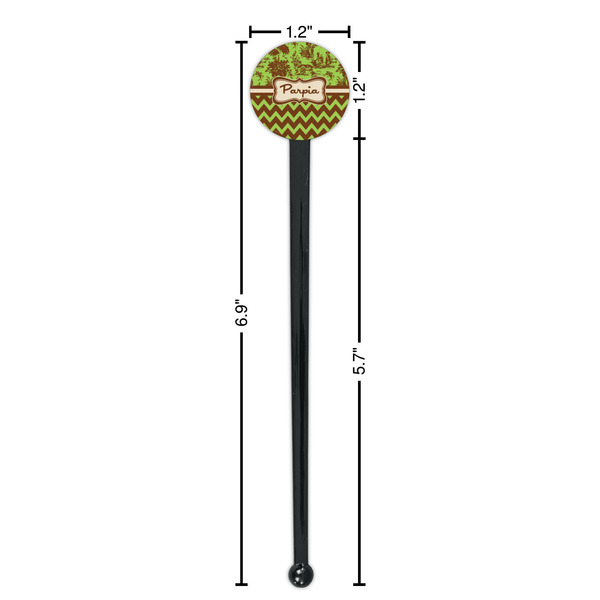 Green & Brown Toile & Chevron Black Plastic 7" Stir Stick - Round - Dimensions