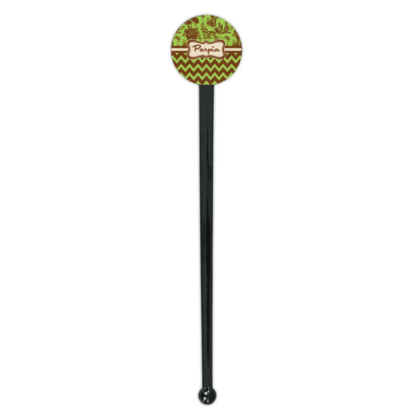 Green & Brown Toile & Chevron Black Plastic 7" Stir Stick - Round - Single Stick