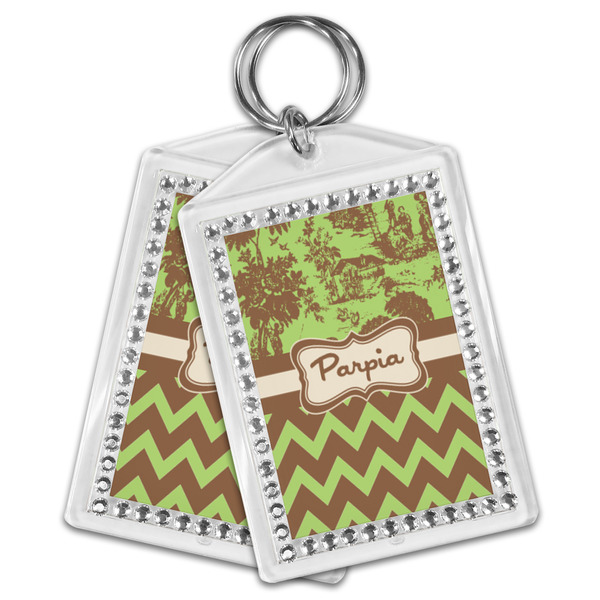 Green & Brown Toile & Chevron Bling Keychain - MAIN