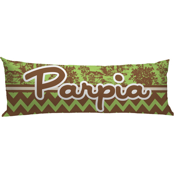 Custom Green & Brown Toile & Chevron Body Pillow Case (Personalized)