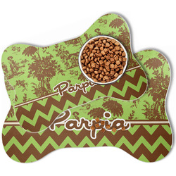 Green & Brown Toile & Chevron Bone Shaped Dog Food Mat (Personalized)