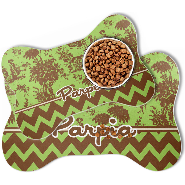 Green & Brown Toile & Chevron Bone Shaped Dog Mats - MAIN
