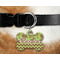 Green & Brown Toile & Chevron Bone Shaped Dog Tag on Collar & Dog
