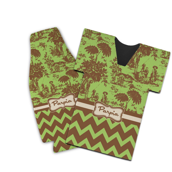 Custom Green & Brown Toile & Chevron Bottle Cooler (Personalized)