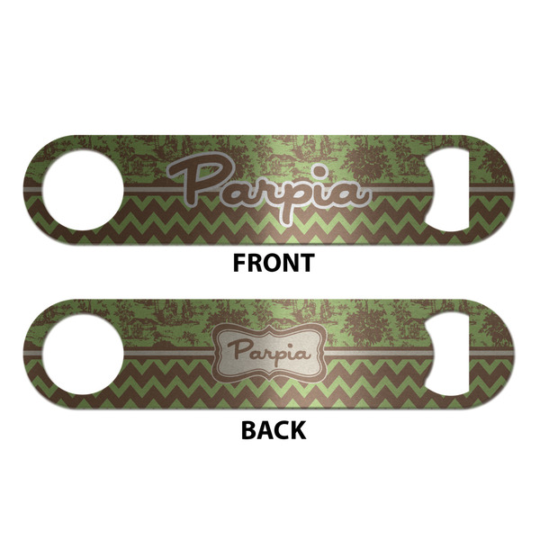 Green & Brown Toile & Chevron Bottle Opener - Front & Back