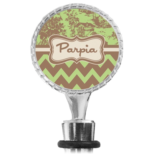 Green & Brown Toile & Chevron Bottle Stopper Main View
