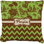 Green & Brown Toile & Chevron Faux-Linen Throw Pillow 26" (Personalized)