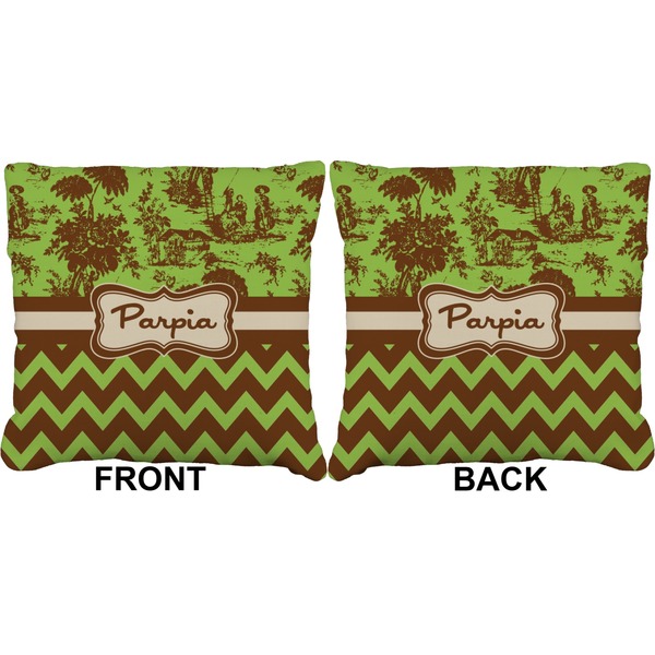 Green & Brown Toile & Chevron Burlap Pillow Approval