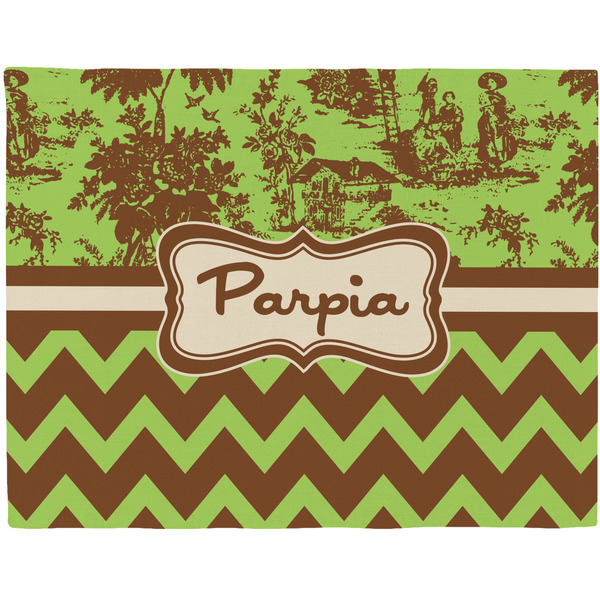 Custom Green & Brown Toile & Chevron Woven Fabric Placemat - Twill w/ Name or Text