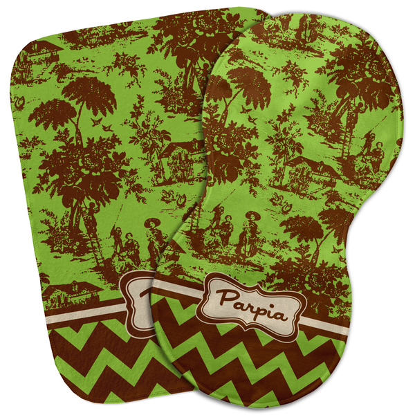Custom Green & Brown Toile & Chevron Burp Cloth (Personalized)