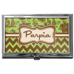 Green & Brown Toile & Chevron Business Card Case