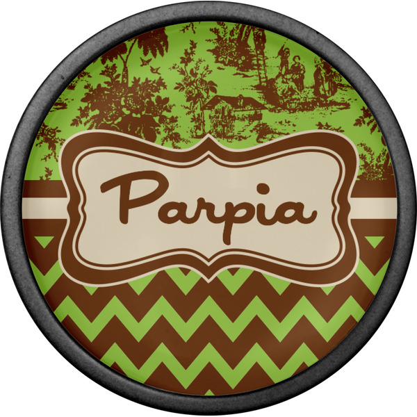 Green & Brown Toile & Chevron Cabinet Knob - Black - Front