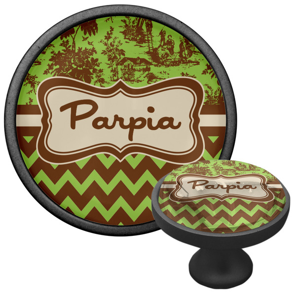 Green & Brown Toile & Chevron Cabinet Knob - Black - Multi Angle
